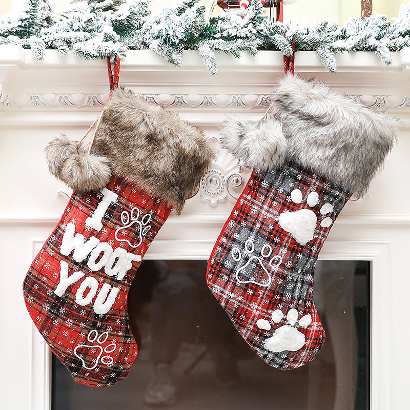 Dog Paw Pet Socks Fur Collar Lattice English Socks