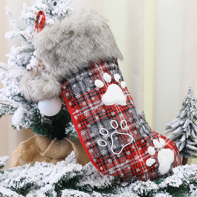 Dog Paw Pet Socks Fur Collar Lattice English Socks
