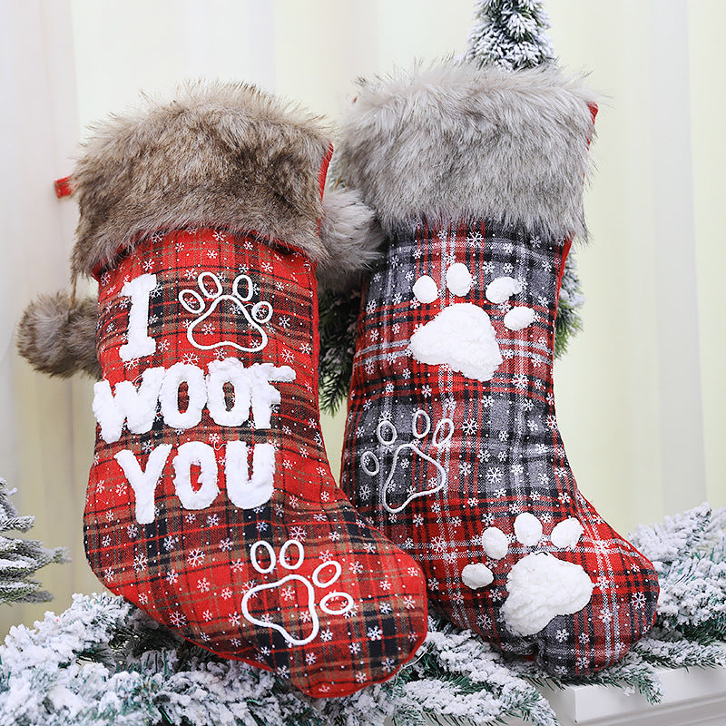 Dog Paw Pet Socks Fur Collar Lattice English Socks