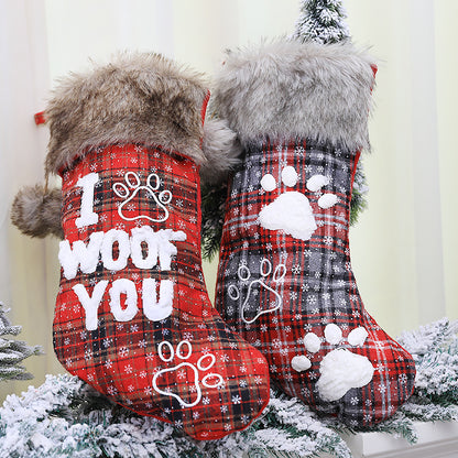 Dog Paw Pet Socks Fur Collar Lattice English Socks